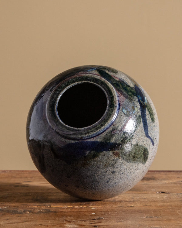 Round Abstract Blue Studio Pottery Vase - Lone Fox