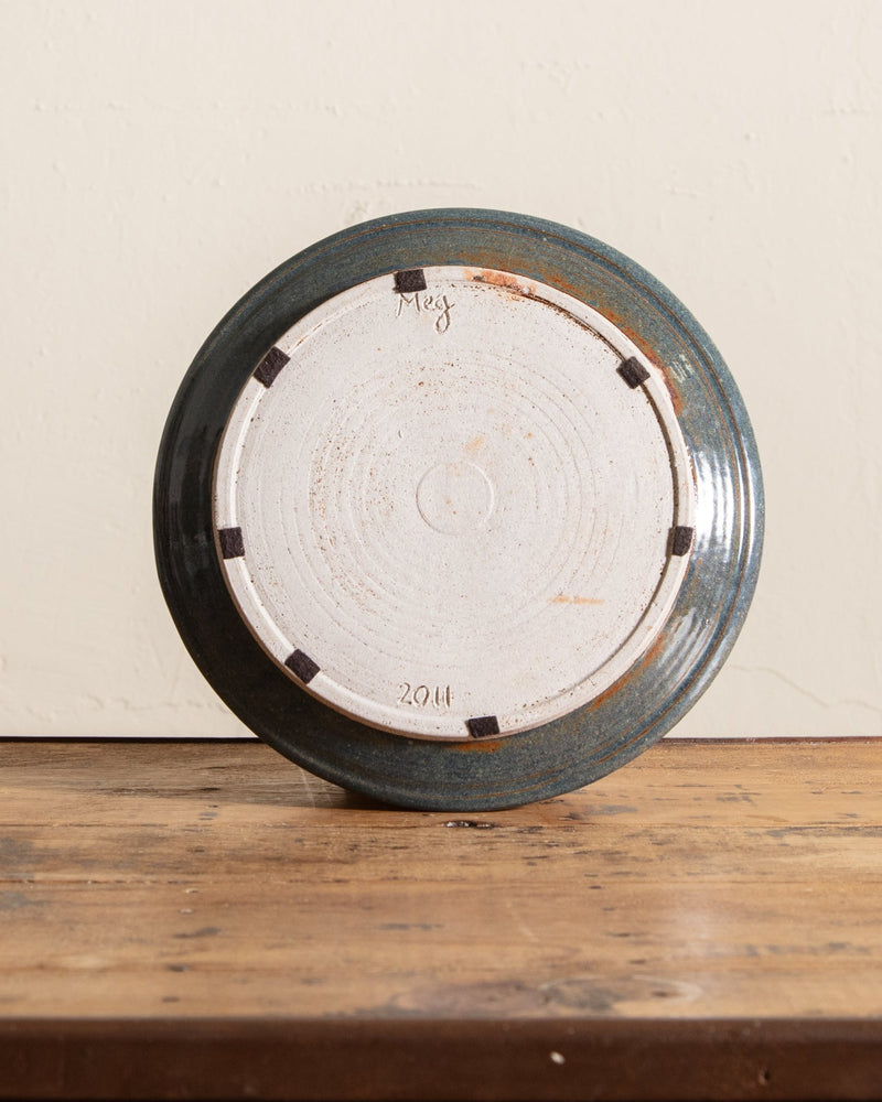 Round Abstract Studio Pottery Plate, Signed - Lone Fox