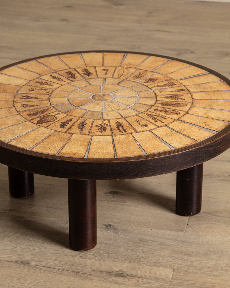 Round Botanical Tile Top Coffee Table by Roger Capron, France, 1965 - Lone Fox