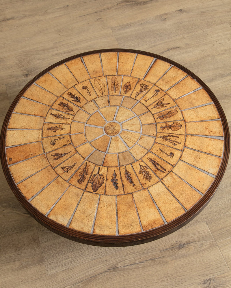 Round Botanical Tile Top Coffee Table by Roger Capron, France, 1965 - Lone Fox