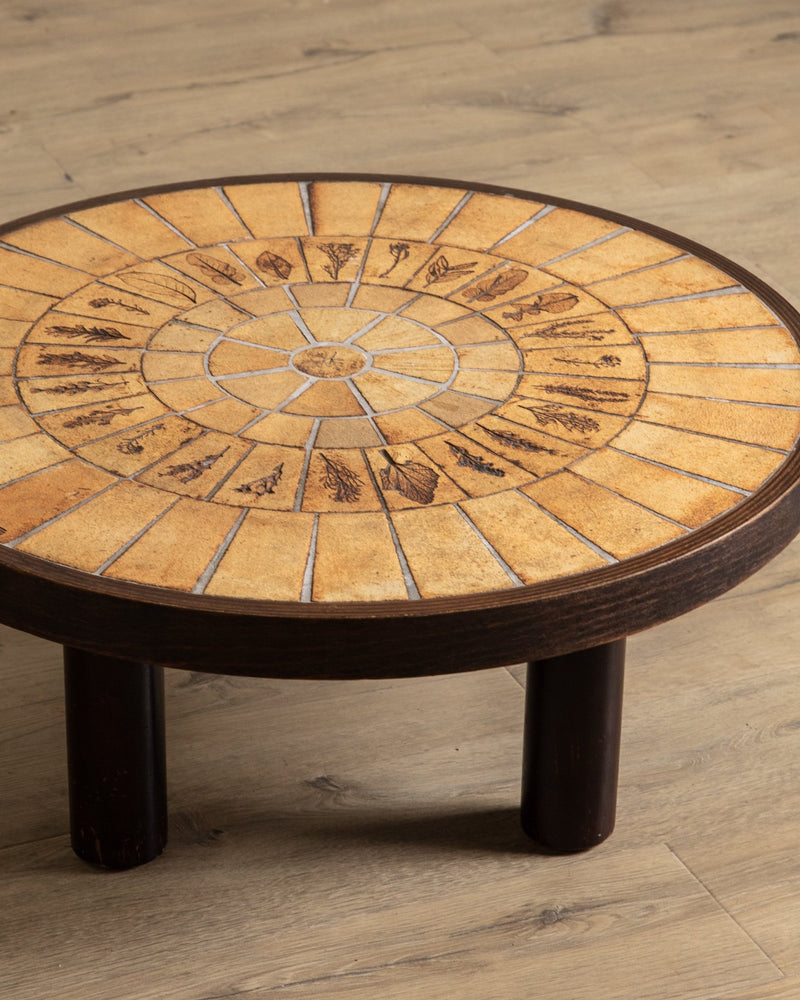 Round Botanical Tile Top Coffee Table by Roger Capron, France, 1965 - Lone Fox