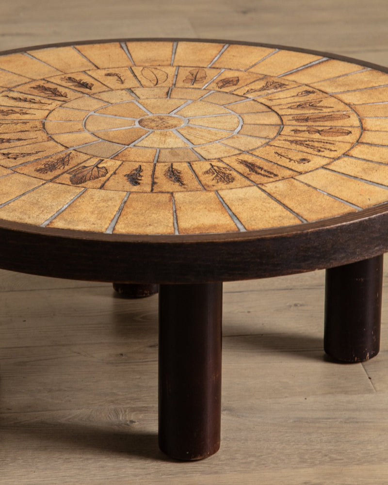 Round Botanical Tile Top Coffee Table by Roger Capron, France, 1965 - Lone Fox