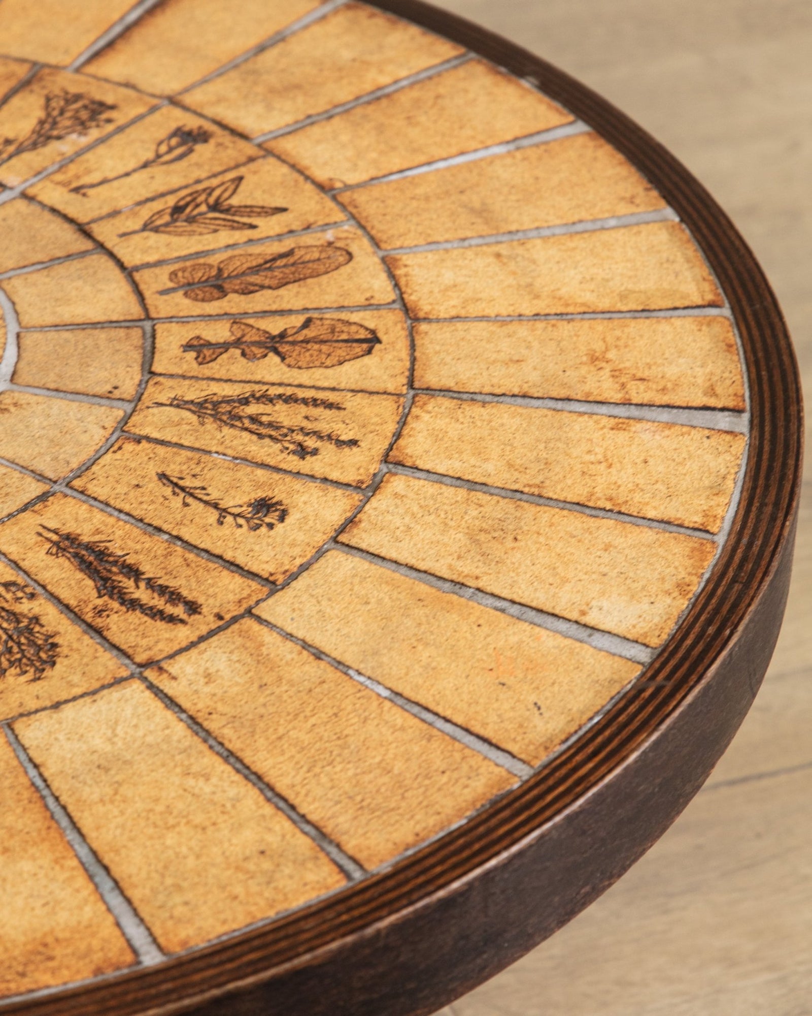 Round Botanical Tile Top Coffee Table by Roger Capron