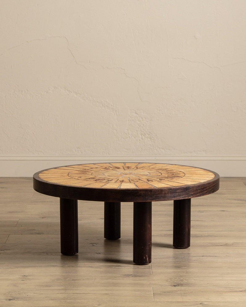 Round Botanical Tile Top Coffee Table by Roger Capron, France, 1965 - Lone Fox