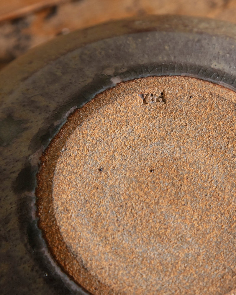 Round Low Grey Studio Vase, Signed - Lone Fox