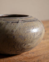 Round Low Grey Studio Vase, Signed - Lone Fox