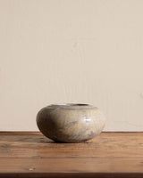 Round Low Grey Studio Vase, Signed - Lone Fox