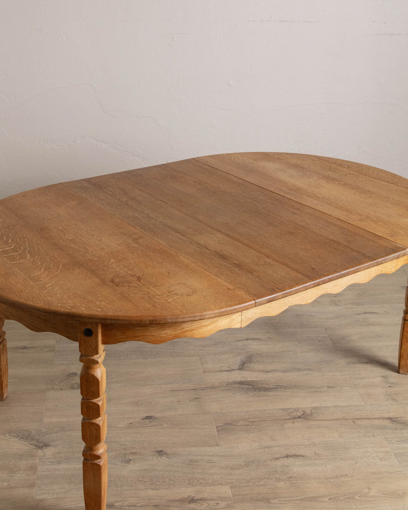 Round / Oval Danish Oak Scalloped Dining Table, 1970's - Lone Fox