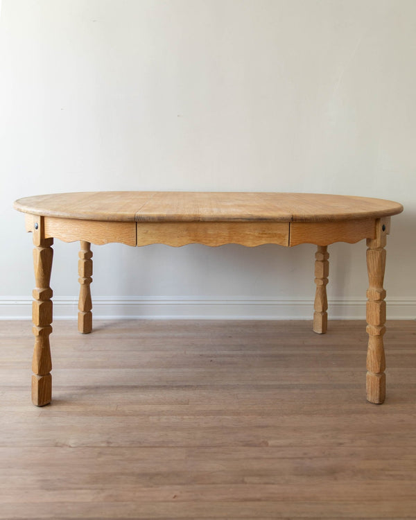 Round / Oval Danish Oak Scalloped Dining Table, 1970's - Lone Fox