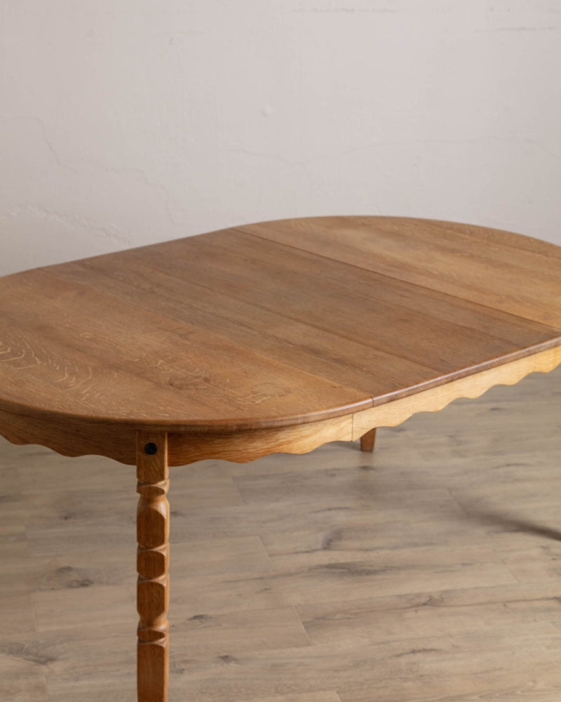 Round / Oval Danish Oak Scalloped Dining Table, 1970's - Lone Fox