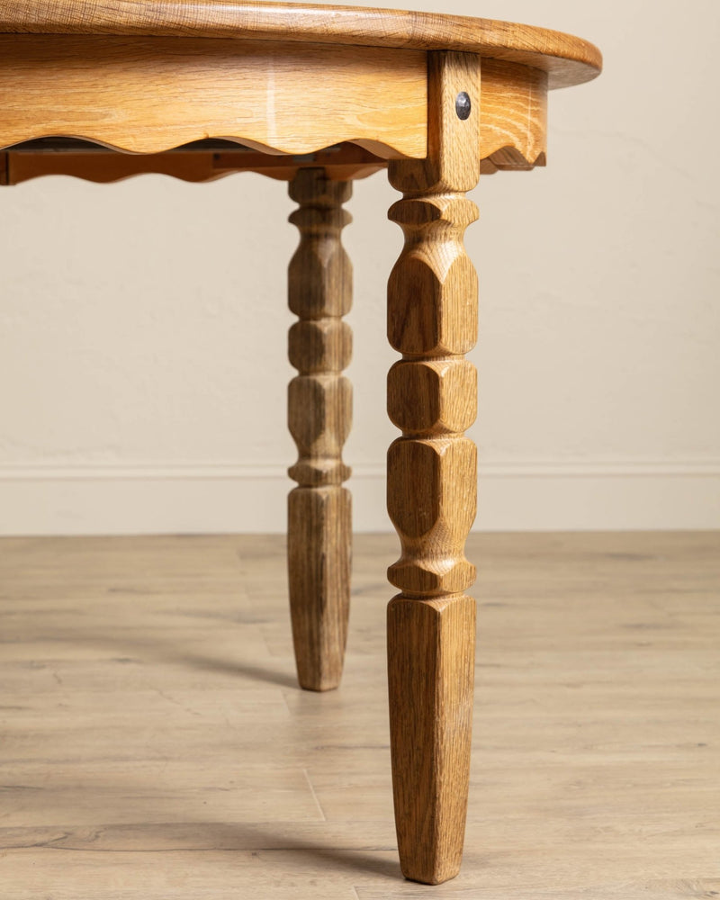 Round / Oval Danish Oak Scalloped Dining Table, 1970's - Lone Fox