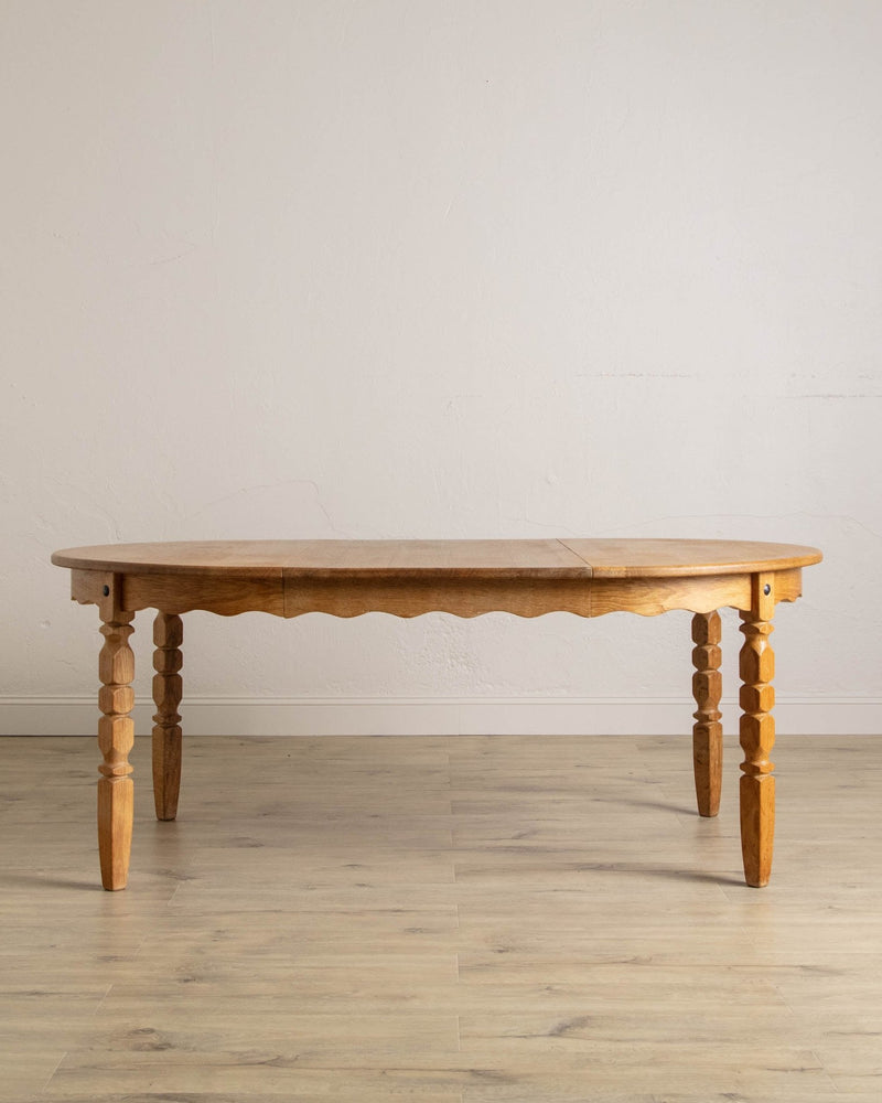 Round / Oval Danish Oak Scalloped Dining Table, 1970's - Lone Fox