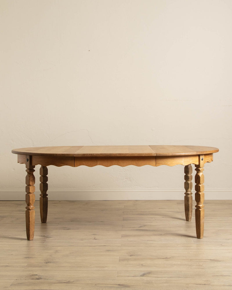 Round / Oval Danish Oak Scalloped Dining Table, 1970's - Lone Fox