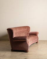 Rounded Back Pink Mohair Tufted Sofa w/ Bun Feet, Sweden, 1960's - Lone Fox