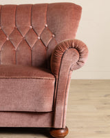 Rounded Back Pink Mohair Tufted Sofa w/ Bun Feet, Sweden, 1960's - Lone Fox