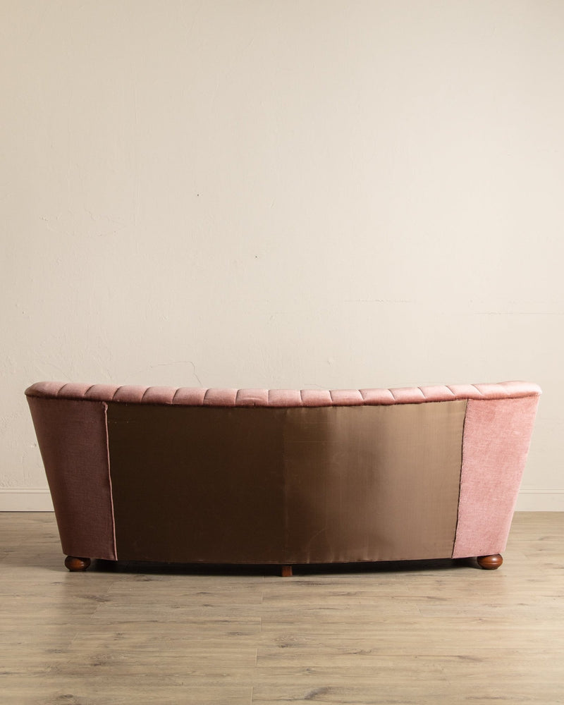 Rounded Back Pink Mohair Tufted Sofa w/ Bun Feet, Sweden, 1960's - Lone Fox