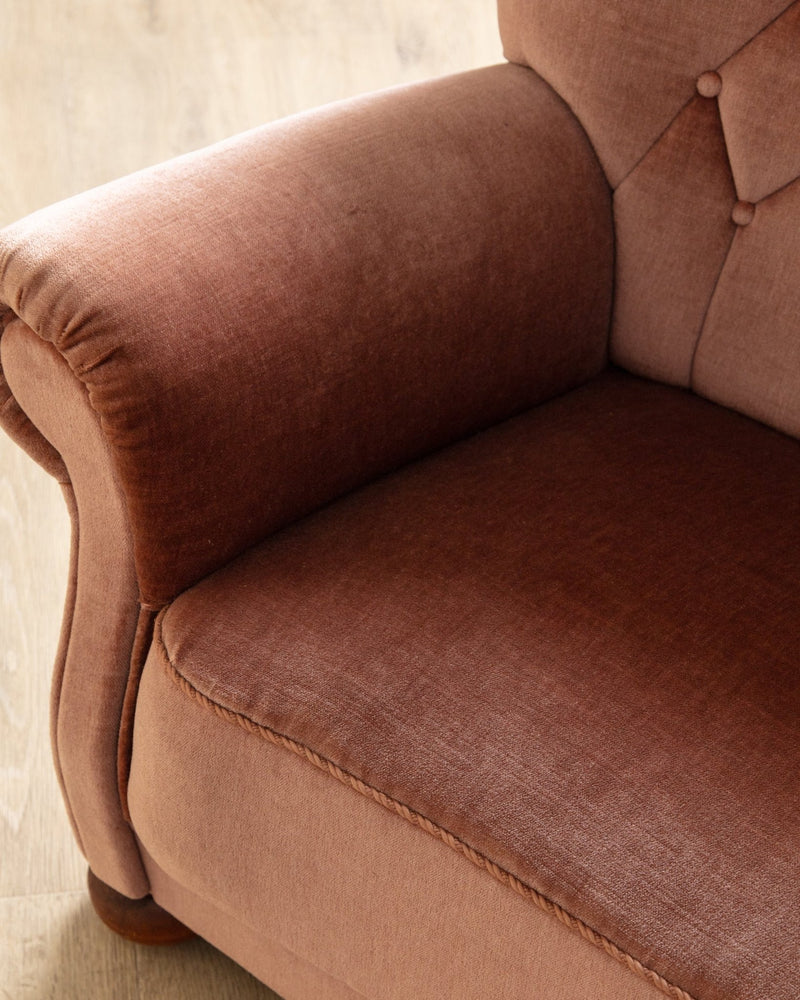 Rounded Back Pink Mohair Tufted Sofa w/ Bun Feet, Sweden, 1960's - Lone Fox