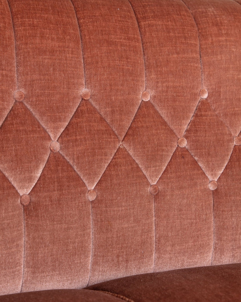 Rounded Back Pink Mohair Tufted Sofa w/ Bun Feet, Sweden, 1960's - Lone Fox