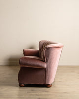 Rounded Back Pink Mohair Tufted Sofa w/ Bun Feet, Sweden, 1960's - Lone Fox