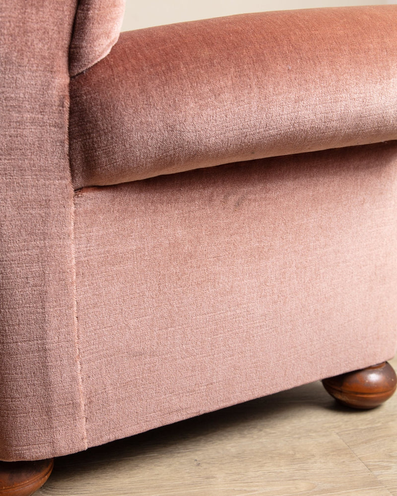 Rounded Back Pink Mohair Tufted Sofa w/ Bun Feet, Sweden, 1960's - Lone Fox