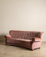Rounded Back Pink Mohair Tufted Sofa w/ Bun Feet, Sweden, 1960's - Lone Fox