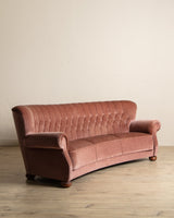 Rounded Back Pink Mohair Tufted Sofa w/ Bun Feet, Sweden, 1960's - Lone Fox