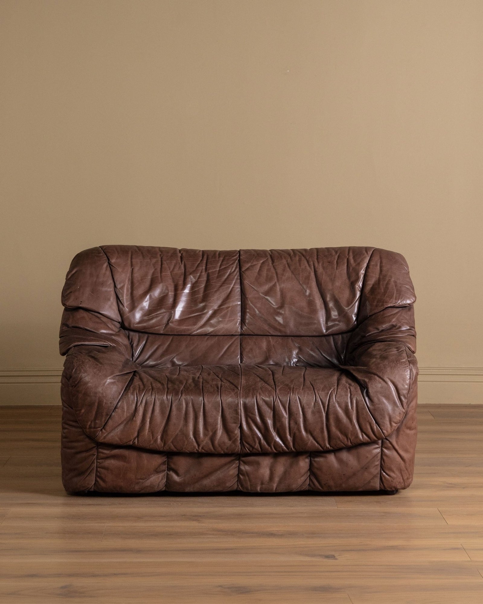 Ruched Leather Sofa, Manner of Ligne Roset, 1970's (2 Available