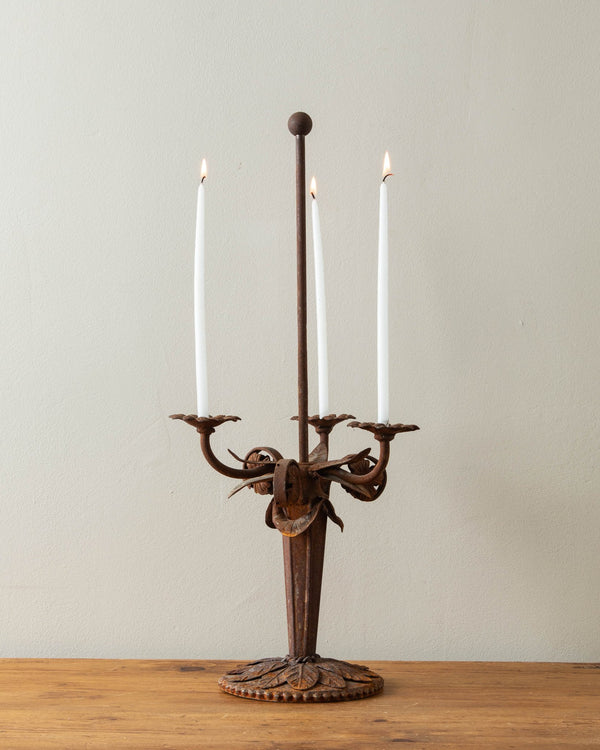 Rusted Iron Flower Candelabra - Lone Fox