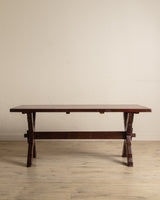 Rustic Brazilian Carved Mortis & Tenon Table + Pair of Benches, 1950's - Lone Fox