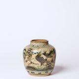 Rustic Porcelain Crane and Deer Round Vase - Lone Fox