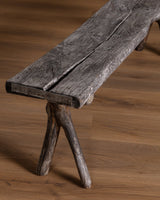 Rustic Weathered Oak Bench w/ Branch Legs, Sweden, 19th Century - Lone Fox