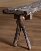 Rustic Weathered Oak Bench w/ Branch Legs, Sweden, 19th Century - Lone Fox
