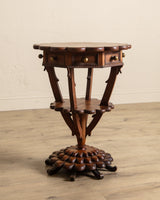 Scallop Carved Wood Folk Art Accent Table w/ Triangle Drawers - Lone Fox