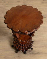 Scallop Carved Wood Folk Art Accent Table w/ Triangle Drawers - Lone Fox