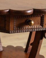 Scallop Carved Wood Folk Art Accent Table w/ Triangle Drawers - Lone Fox
