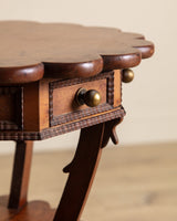 Scallop Carved Wood Folk Art Accent Table w/ Triangle Drawers - Lone Fox