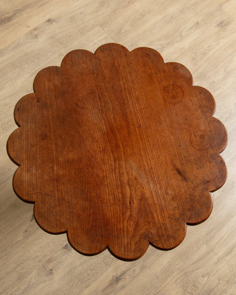 Scallop Carved Wood Folk Art Accent Table w/ Triangle Drawers - Lone Fox