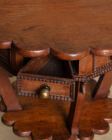 Scallop Carved Wood Folk Art Accent Table w/ Triangle Drawers - Lone Fox