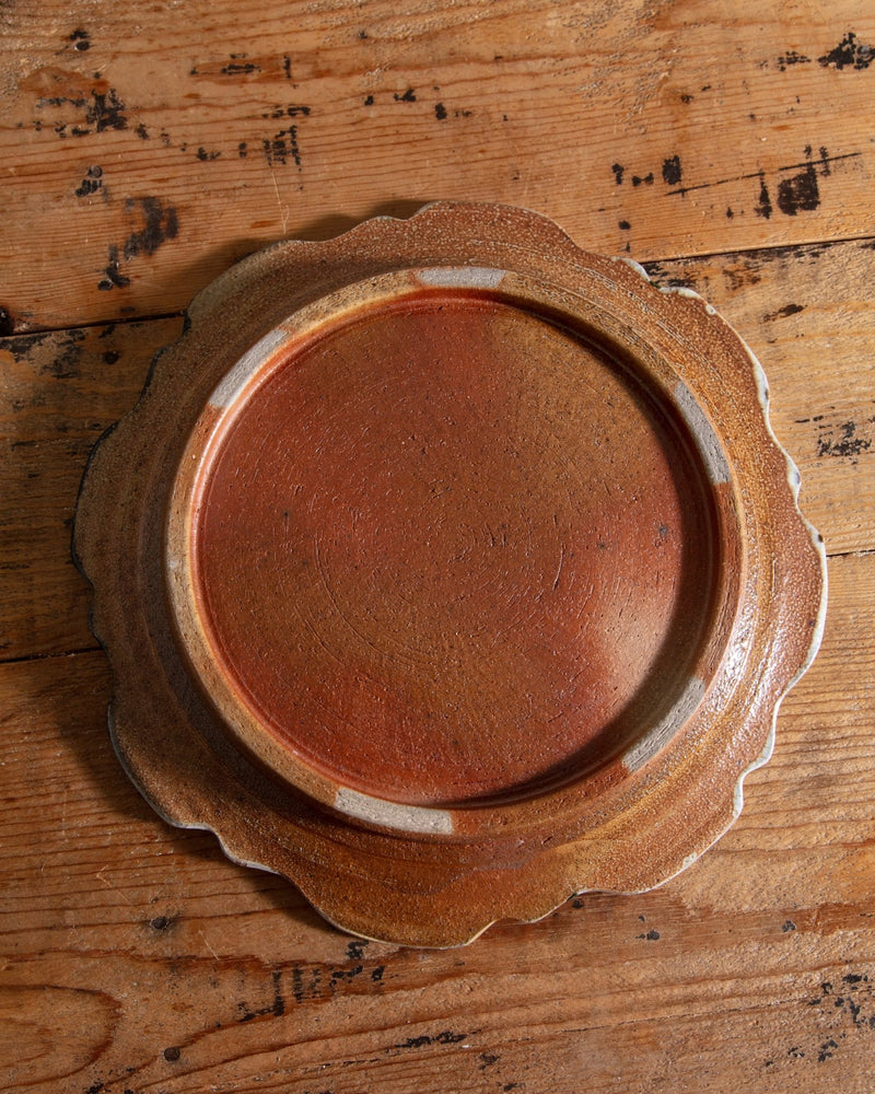 Scalloped Abstract Studio Pottery Plate, Signed - Lone Fox