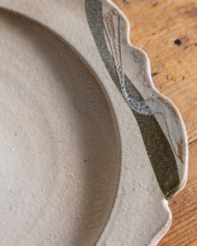 Scalloped Abstract Studio Pottery Plate, Signed - Lone Fox