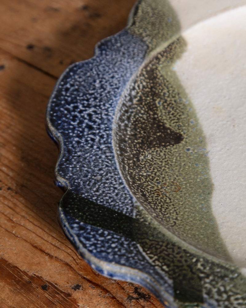 Scalloped Abstract Studio Pottery Plate, Signed - Lone Fox