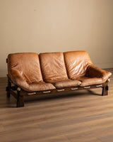 Scandinavian Brutalist Leather and Oak Sofa, Scandinavia, 1970s - Lone Fox