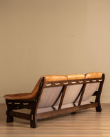 Scandinavian Brutalist Leather and Oak Sofa, Scandinavia, 1970s - Lone Fox