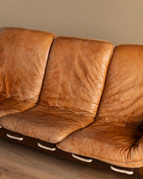 Scandinavian Brutalist Leather and Oak Sofa, Scandinavia, 1970s - Lone Fox