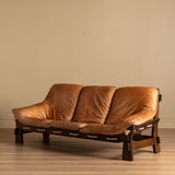 Scandinavian Brutalist Leather and Oak Sofa, Scandinavia, 1970s - Lone Fox