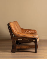 Scandinavian Brutalist Leather and Oak Sofa, Scandinavia, 1970s - Lone Fox