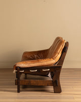 Scandinavian Brutalist Leather and Oak Sofa, Scandinavia, 1970s - Lone Fox