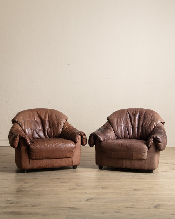 Scandinavian Leather Lounge Chairs, 1970's (2 Available) - Lone Fox