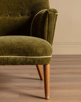 Scandinavian Lounge Chair in New Moss Chenille, 1950's - Lone Fox
