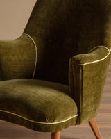 Scandinavian Lounge Chair in New Moss Chenille, 1950's - Lone Fox